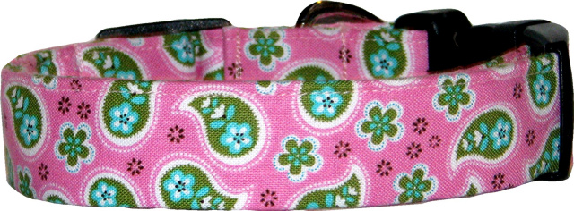 70's Pink Paisley Handmade Dog Collar